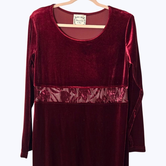 Vintage Whimsygoth Velvet Burgundy Long Sleeve Dress! - Picture 2 of 8